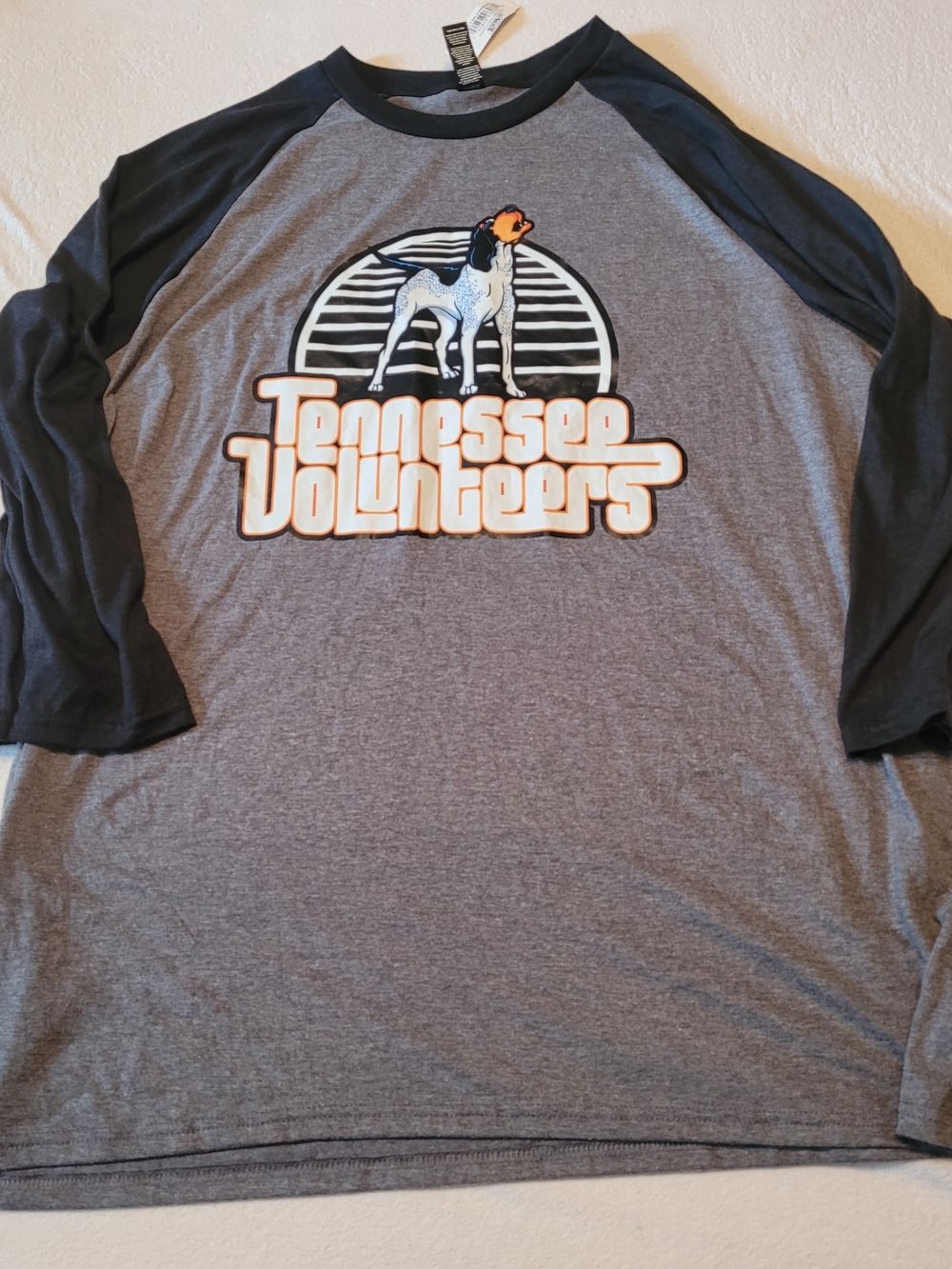 NWT District Heather Gray and Black Raglan Tee with Orange Graphic, 2XL